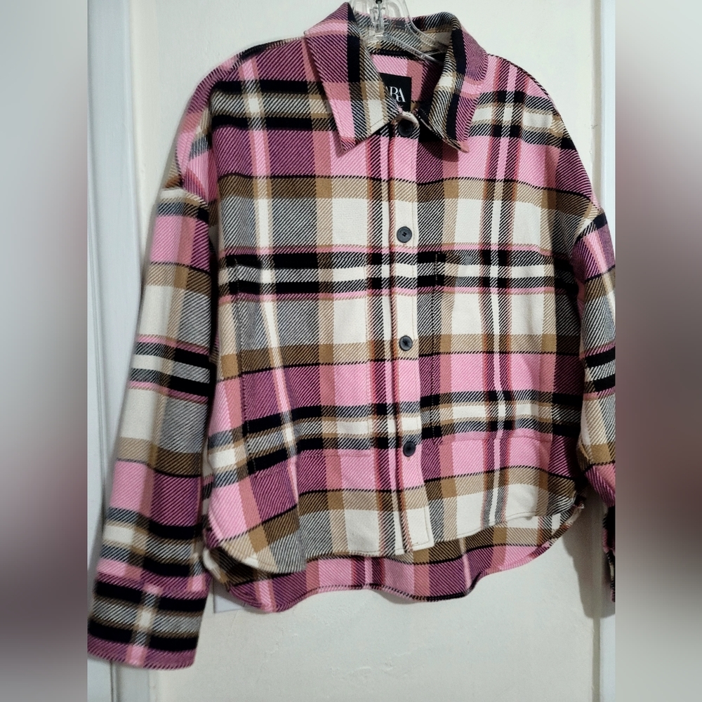 Zara Shacket Womens Size Small Pink Plaid Check Overshirt Oversized Long Sleeve - Picture 5 of 16